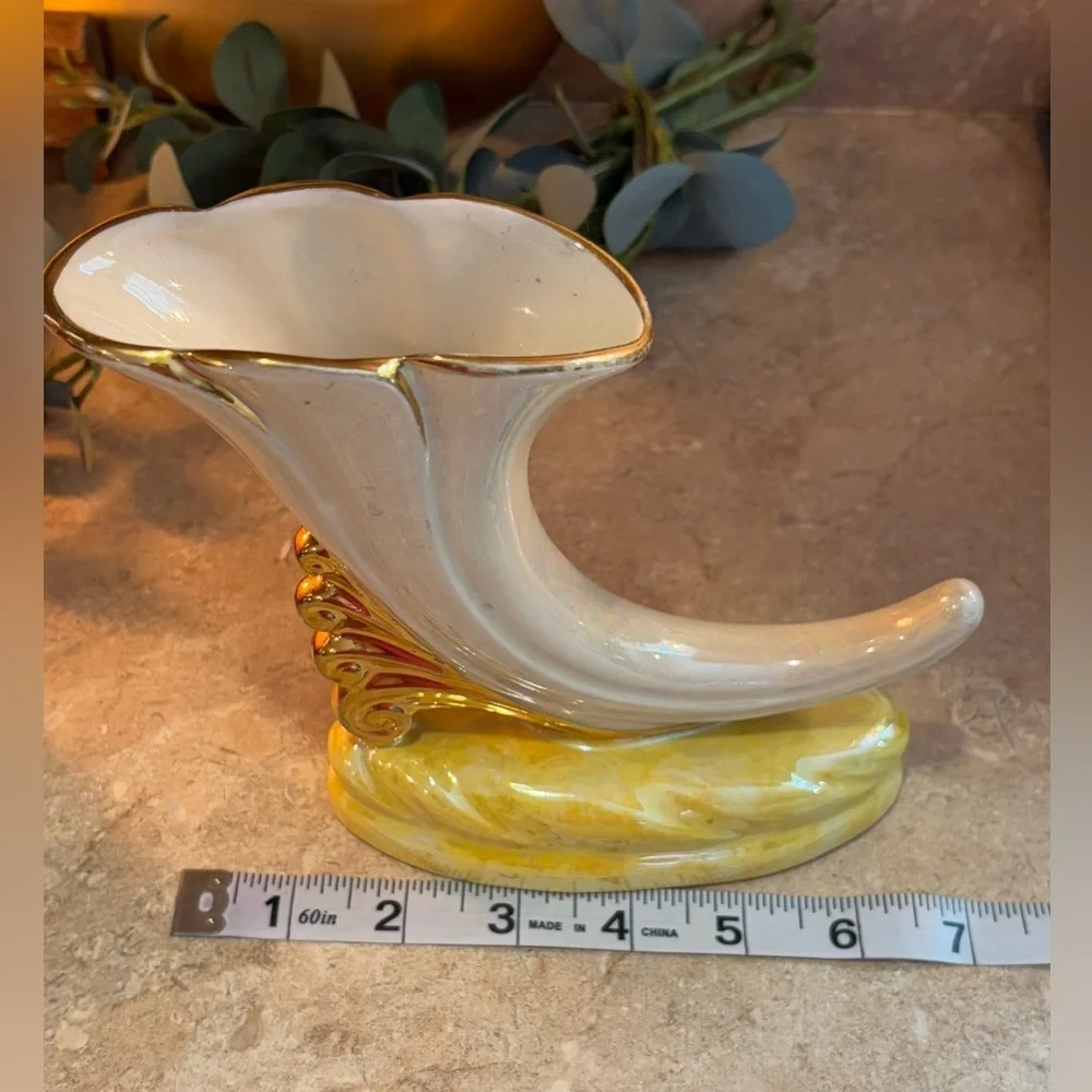 Vintage Horn O' Plenty Cornucopia Vase, Creamy White, 1940s Era